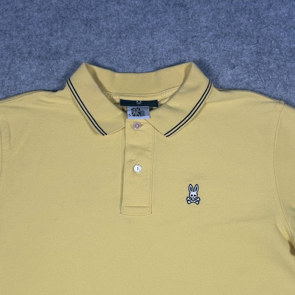 Psycho Bunny Polo Shirt Men Size 5 medium Yellow Pima Cotton Short Sleeve Preppy - Picture 7 of 16
